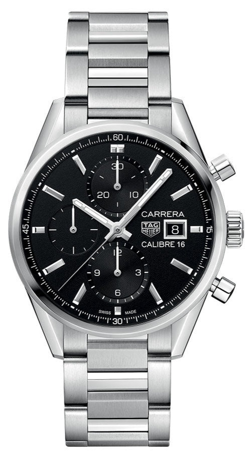 Tag Heuer Carrera Automatic Chronograph Black Dial Silver Steel Strap Watch for Men - CBK2110.BA0715