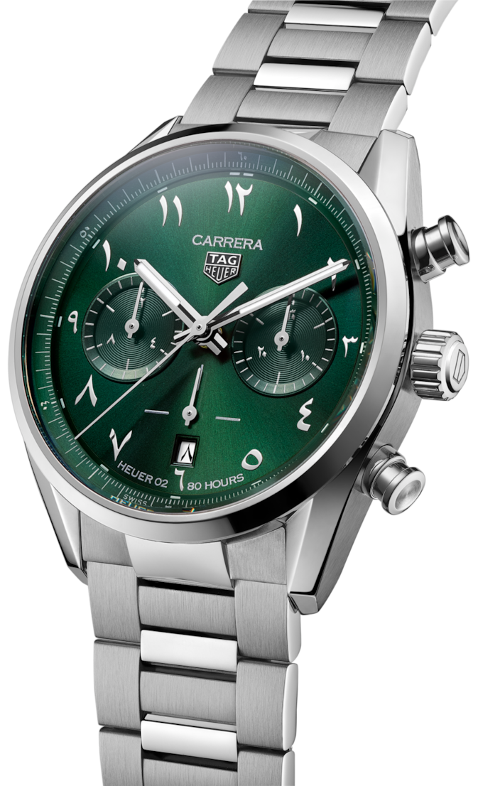 Tag Heuer Carrera Automatic Chronograph Limited Edition Green Dial Silver Steel Strap Watch for Men - CBN2014.EB0240