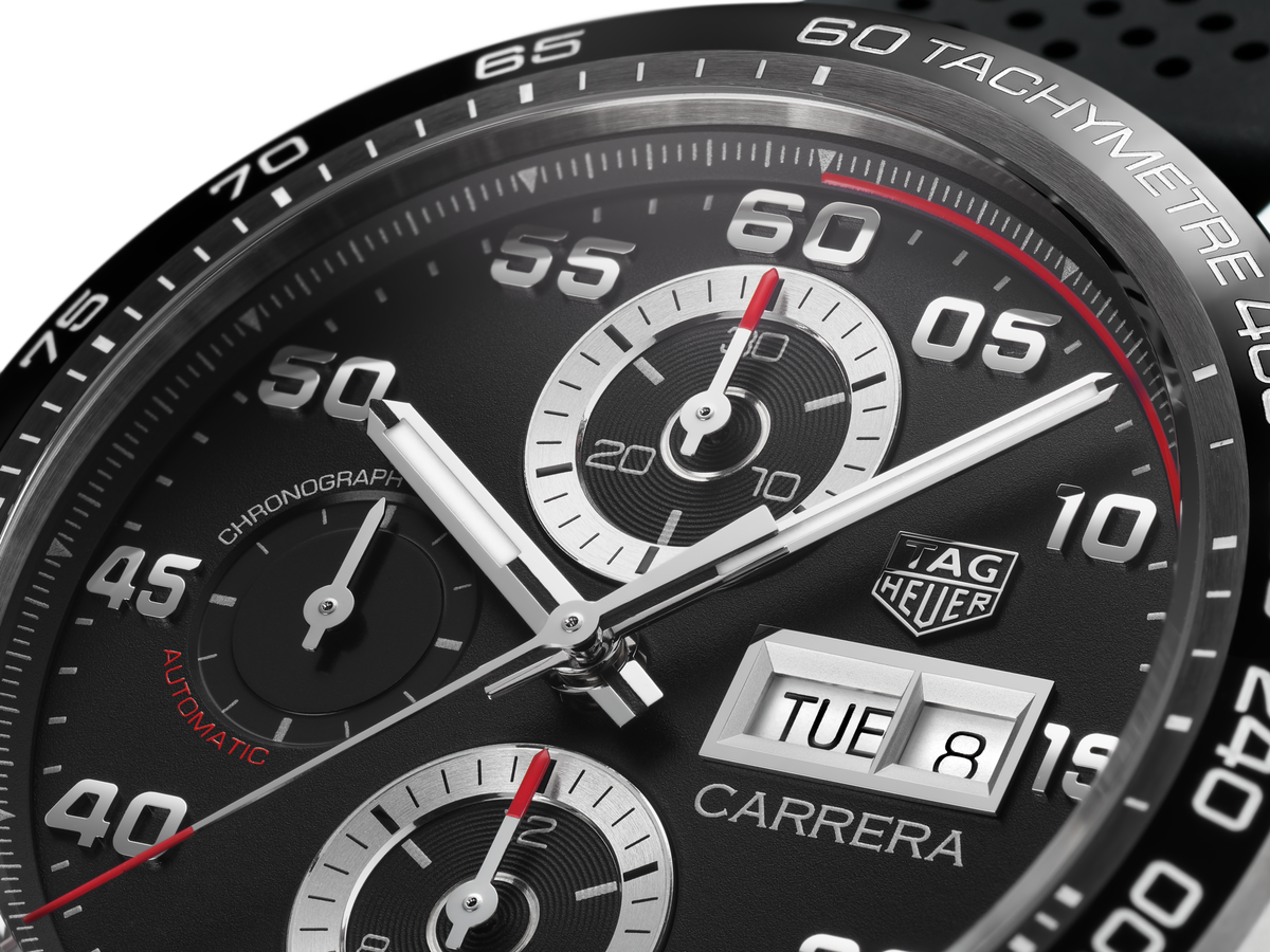 Tag Heuer Carrera Chronograph Black Dial Black Rubber Strap Watch for Men - CBN2A1AA.FT6228