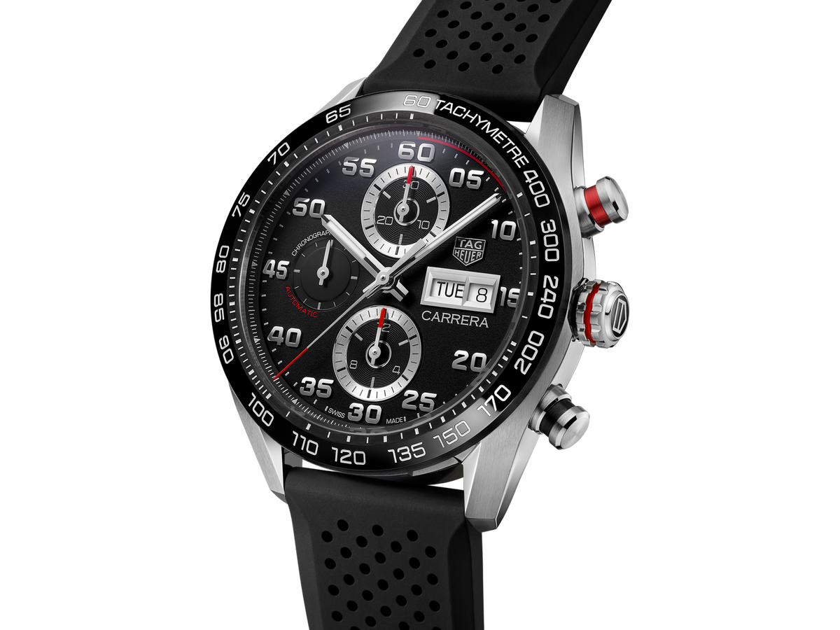 Tag Heuer Carrera Chronograph Black Dial Black Rubber Strap Watch for Men - CBN2A1AA.FT6228