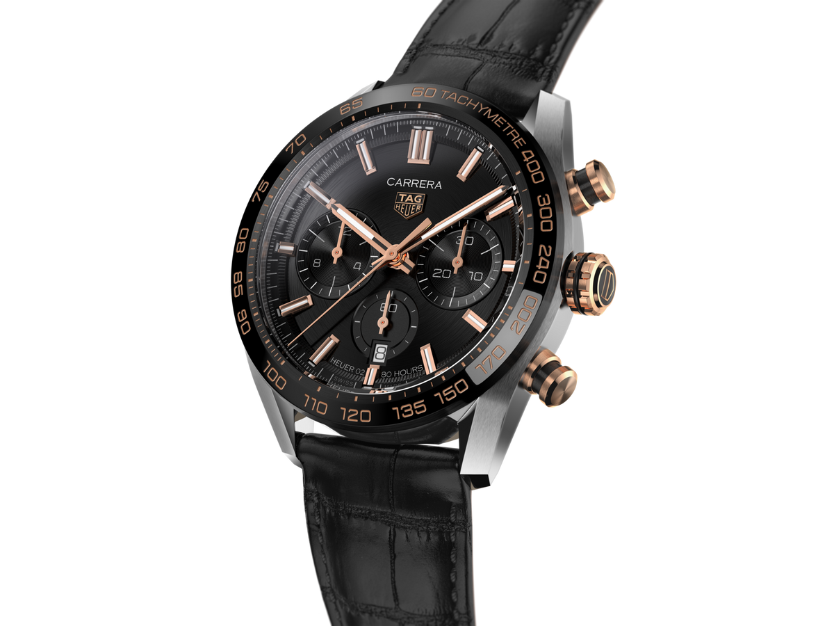Tag Heuer Carrera Chronograph Black Dial Black Leather Strap Watch for Men - CBN2A5A.FC6481