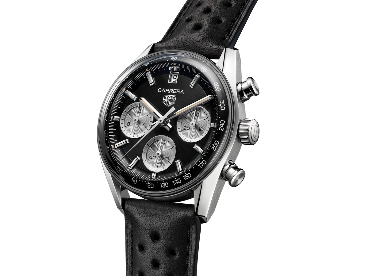 Tag Heuer Carrera Automatic Chronograph Black Dial Black Leather Strap Watch for Men - CBS2210.FC6534