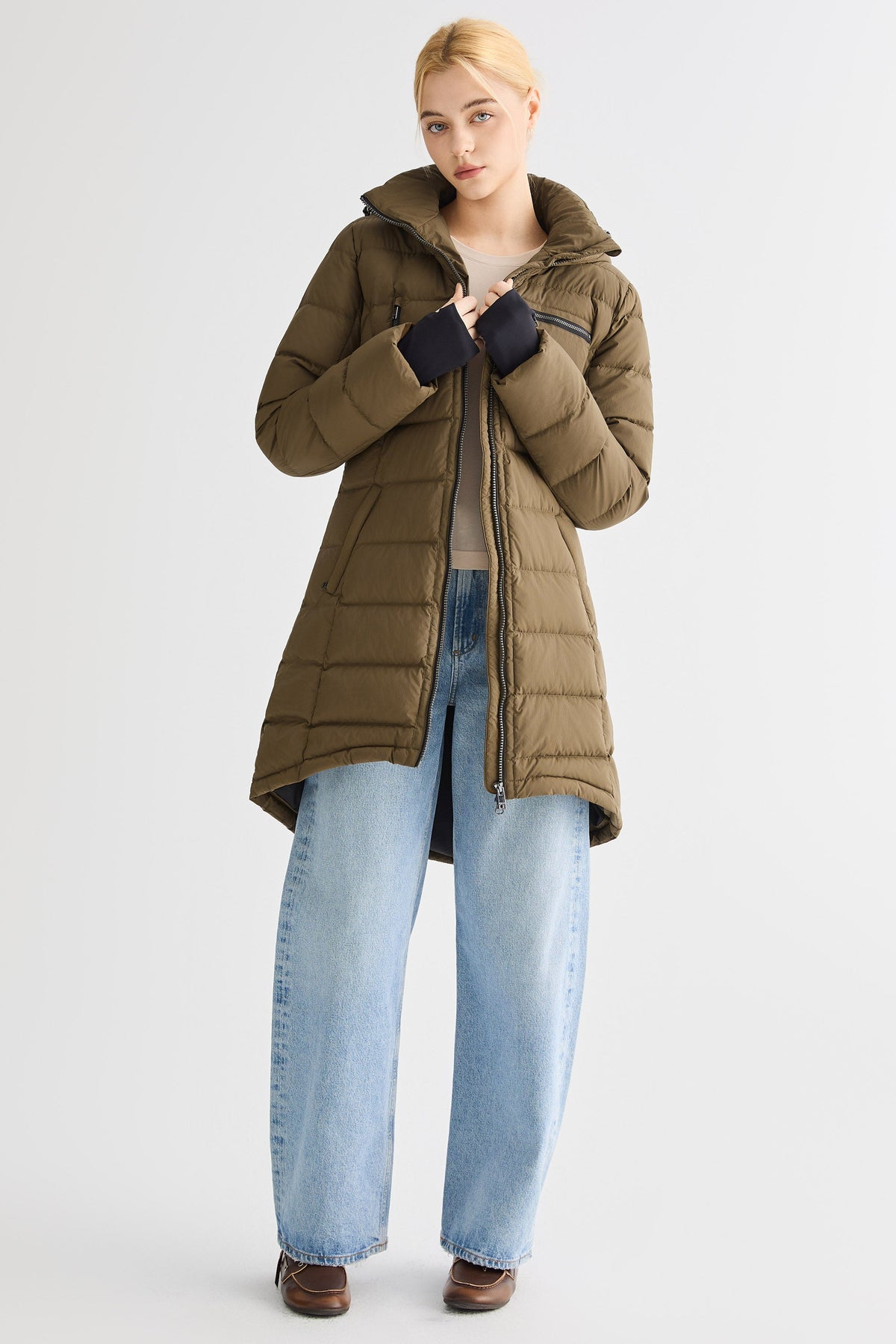 Slant Pocket Zip up Puffer Down Coat