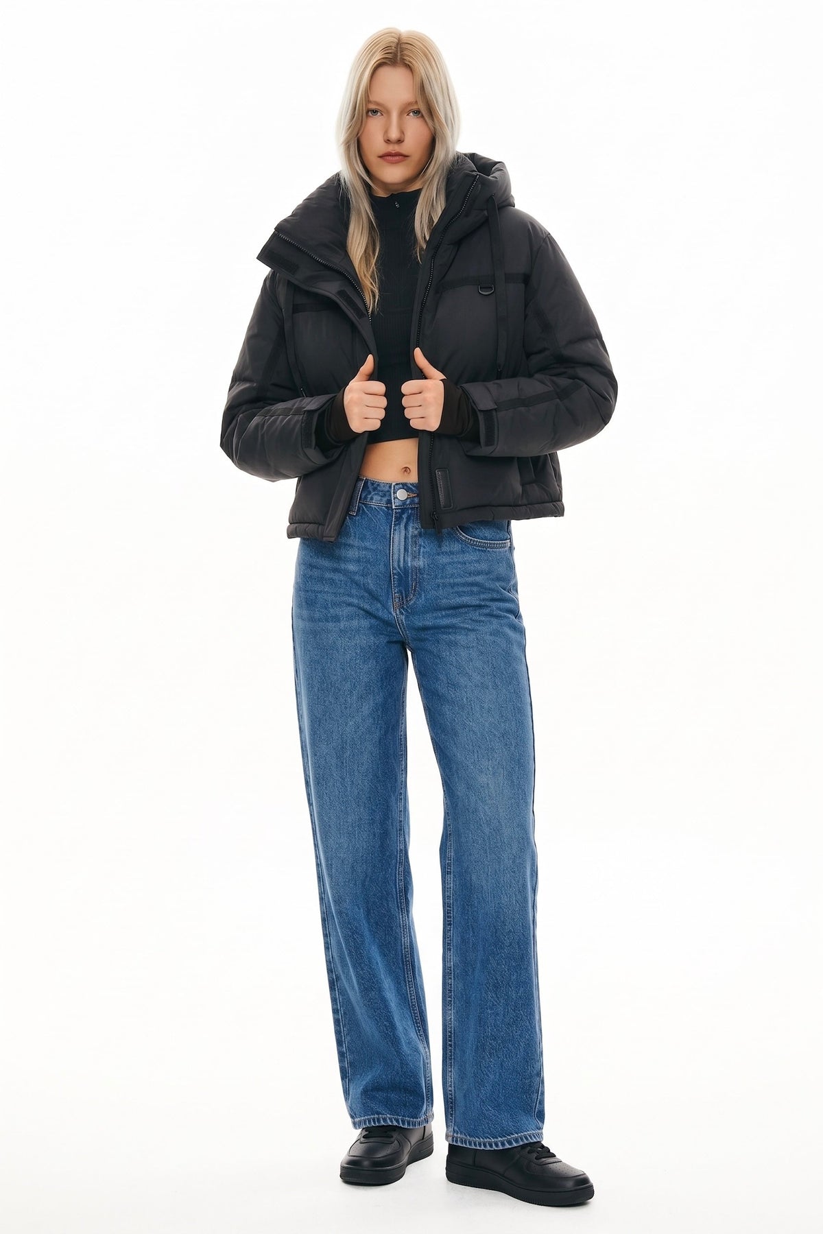 Winter Quilted Hooded Cropped Down Puffer Jacket
