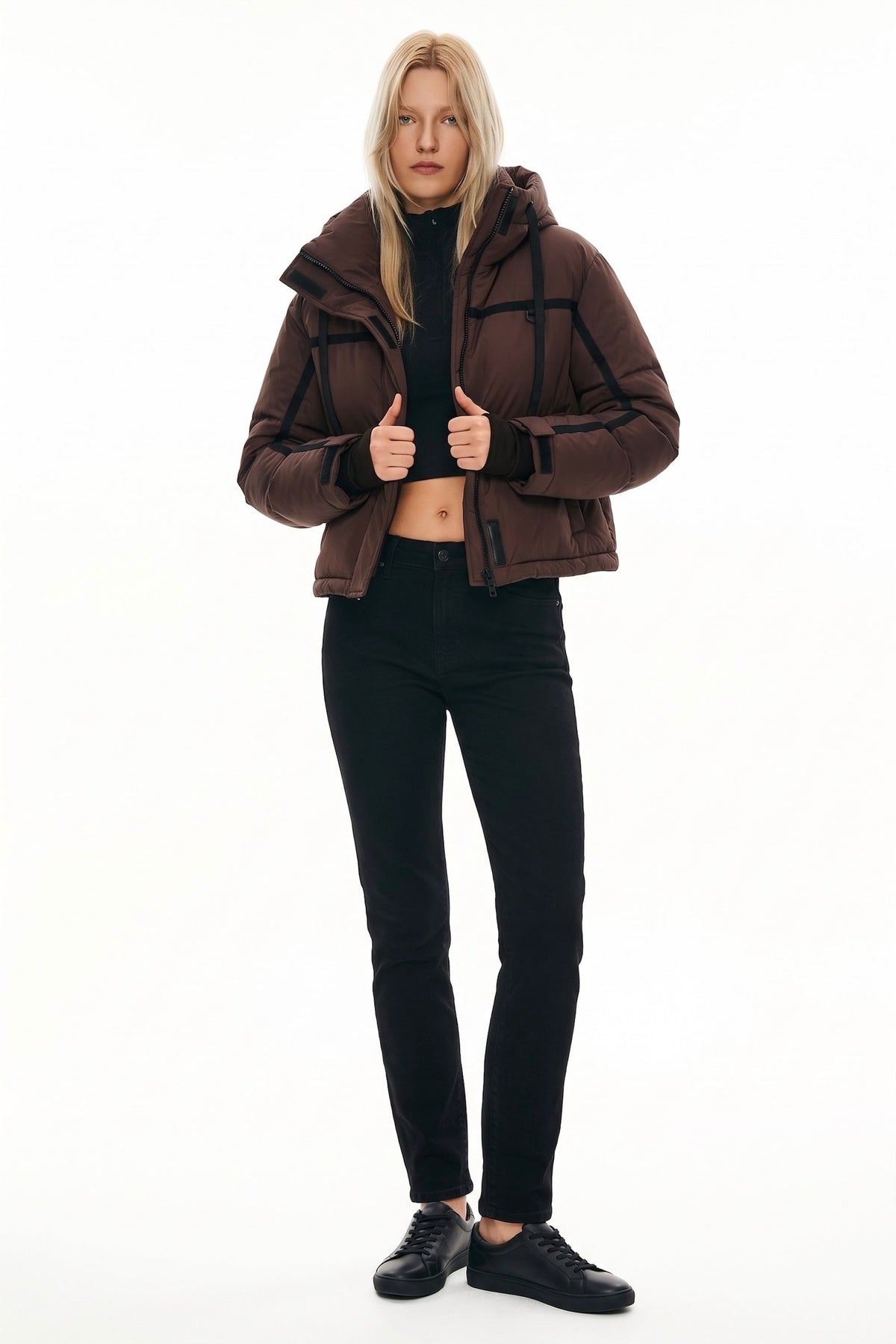Winter Quilted Hooded Cropped Down Puffer Jacket