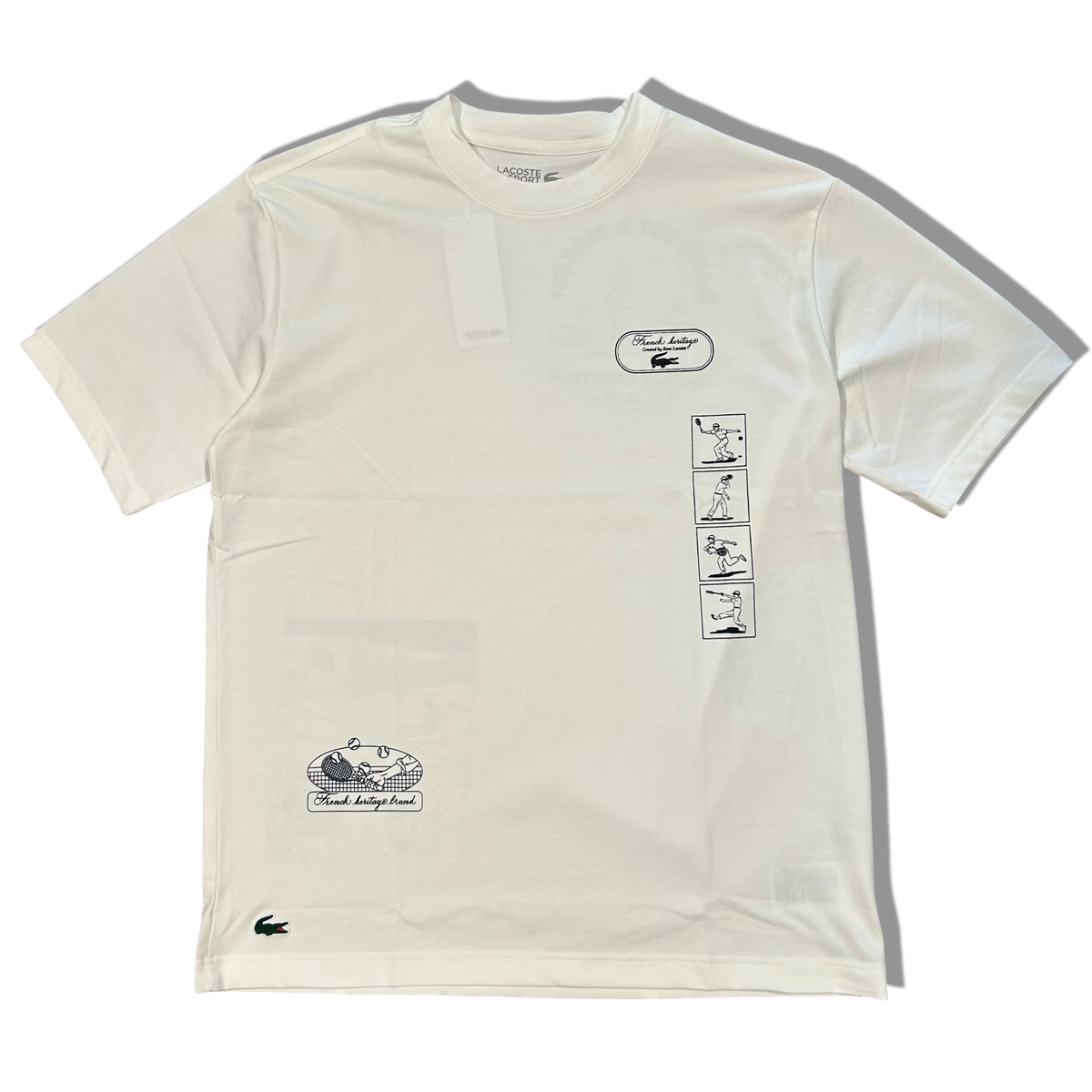 LACOSTE FRENCH HERITAGE TENNIS PRINTED CREW NECK T-SHIRT Men’s -WHITE