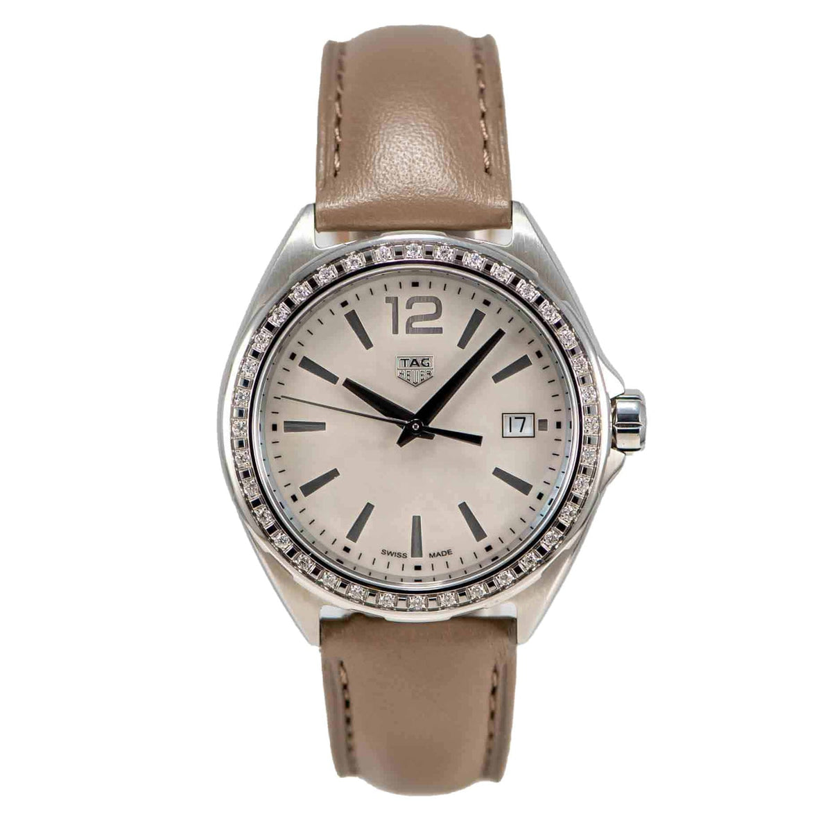 Tag Heuer Formula 1 Quartz Mother of Pearl Dial Brown Leather Strap Watch for Women - WBJ131A.FC8255