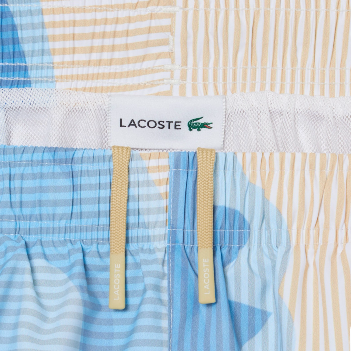 Lacoste  MID LENGHT STRIPED TRUNKS SWIMWEAR Short Men’s -WHITE-BEIGE-LIGHT BLUE-3IY