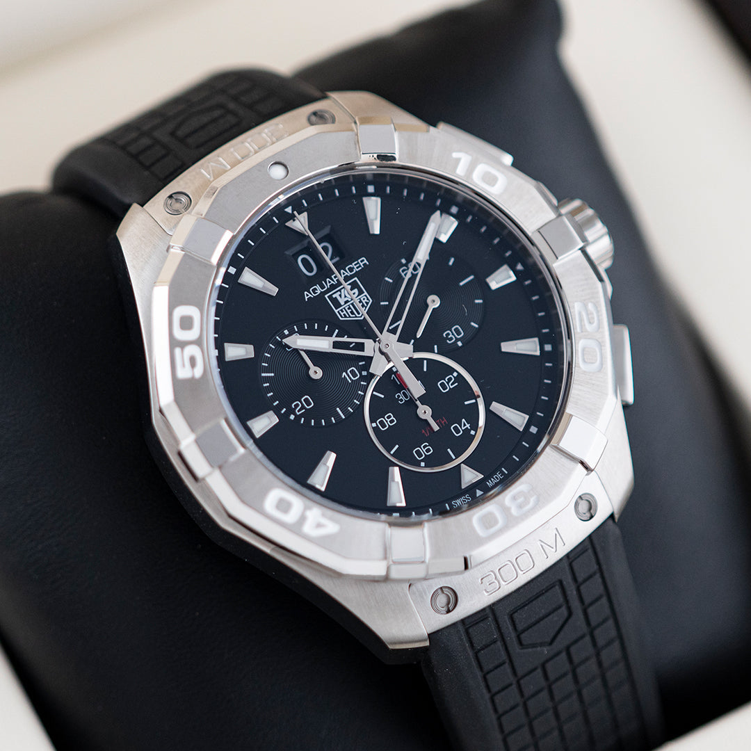 Tag Heuer Aquaracer Chronograph Black Dial Black Rubber Strap Watch for Men - CAY1110.FT6041