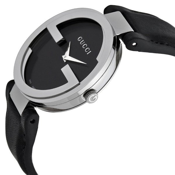 Gucci Interlocking G Iconic Black Dial Black Leather Strap Watch For Men - YA133205