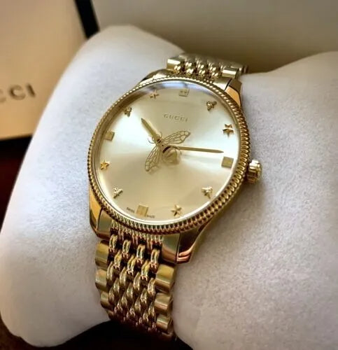Gucci G Timeless Quartz Silver Dial Gold Steel Strap Watch For Women - YA1264155