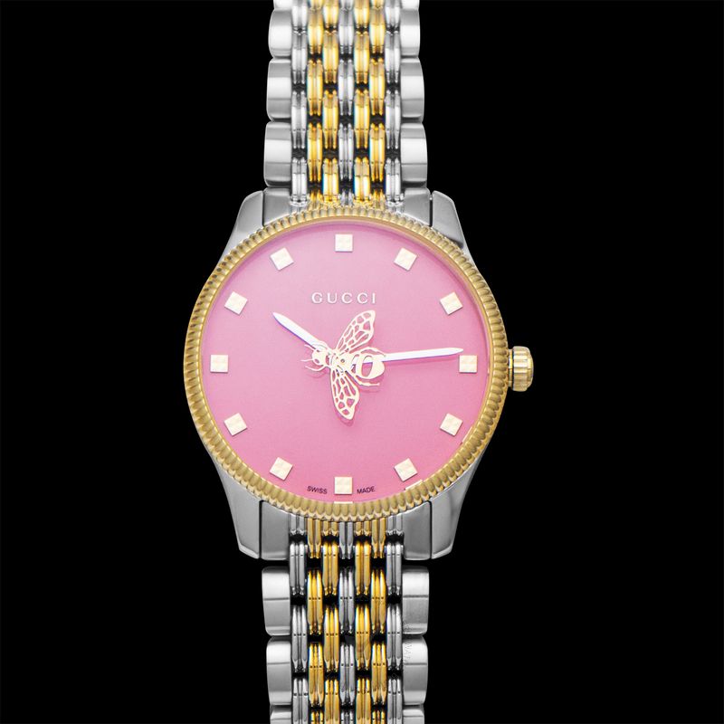 Gucci G Timeless Quartz Pink Dial Two Tone Steel Strap Watch For Women - YA1265030