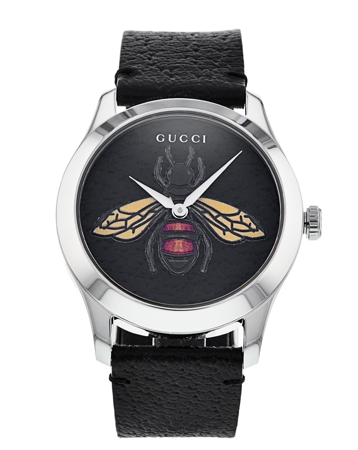 Gucci G Timeless Bee Black Dial Black Leather Strap Watch For Women - YA1264067