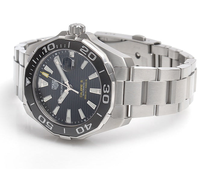 Tag Heuer Aquaracer Caliber 5 Black Dial Silver Steel Strap Watch for Men - WAY201A .BA0927