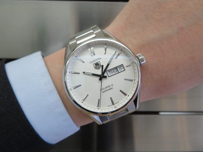 Tag Heuer Carrera Calibre 5 Automatic White Dial Silver Steel Strap Watch for Men - WAR201B.BA0723
