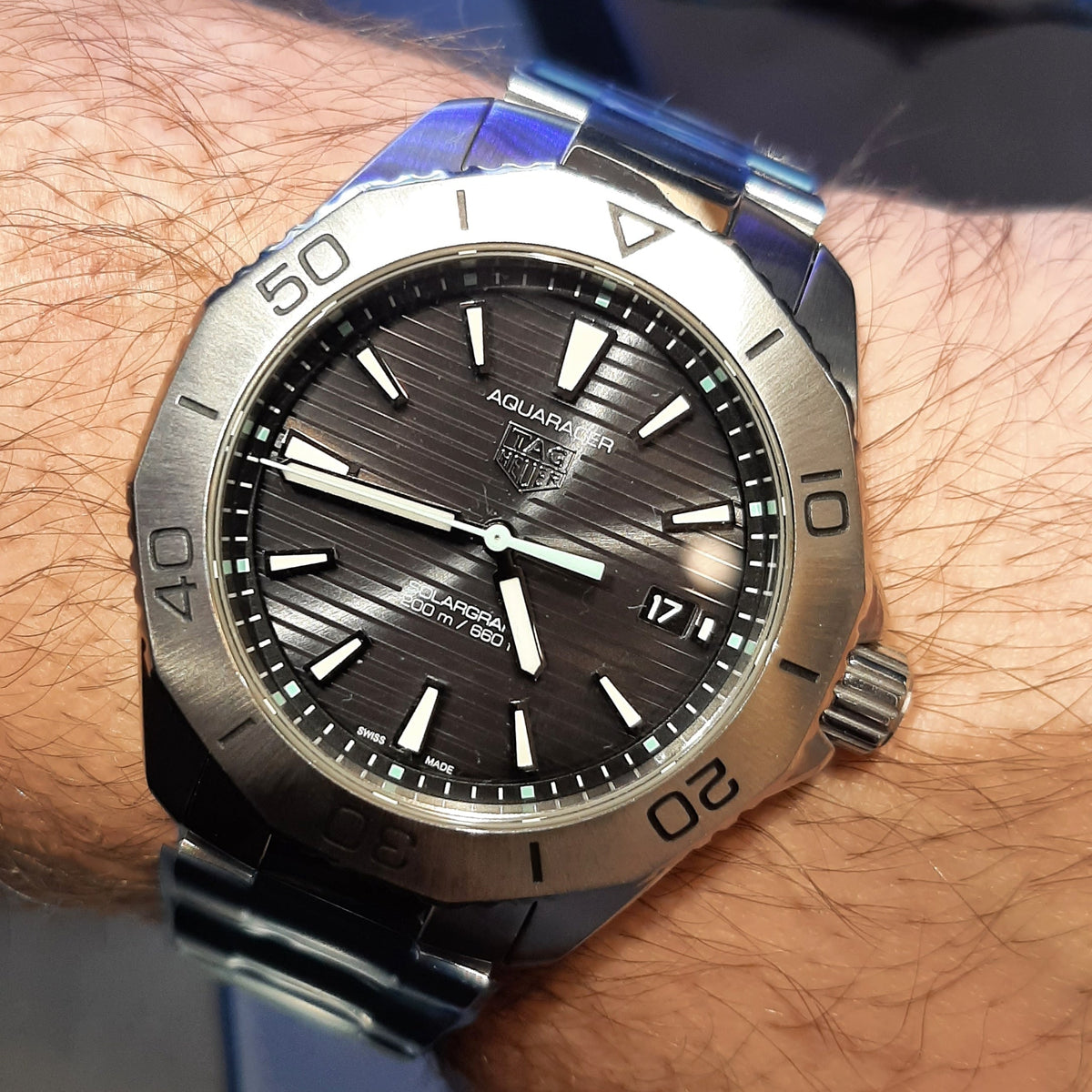Tag Heuer Aquaracer Professional 200 Solargraph Quartz Black Dial Silver Steel Strap Watch for Men - WBP1114.BA0000