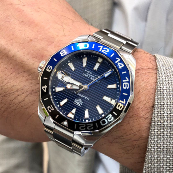 Tag Heuer Aquaracer GMT Calibre 6 Automatic Blue Dial Silver Steel Strap Watch for Men - WAY201T.BA0927
