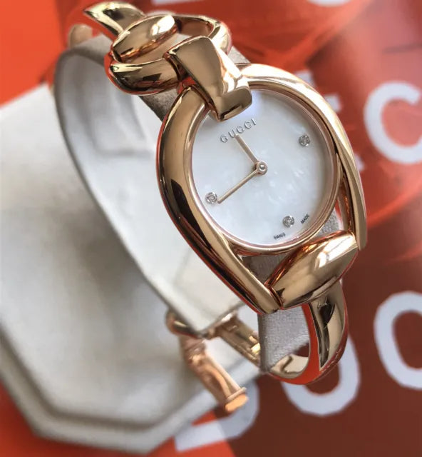 Gucci Horsebit Collection Diamonds Mother of Pearl Dial Rose Gold Steel Strap Watch For Women - YA139508