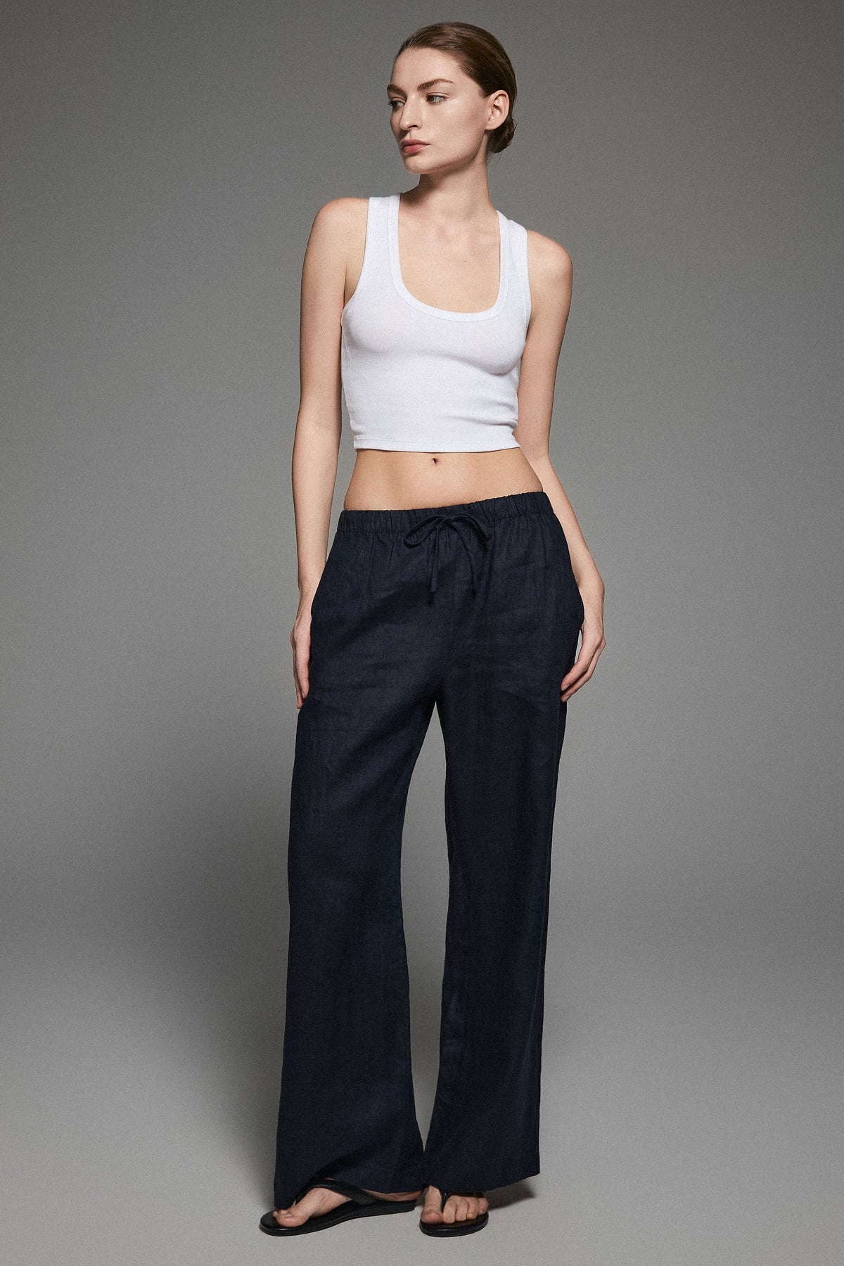 Oversized Linen Wide-Leg Drawstring Pants
