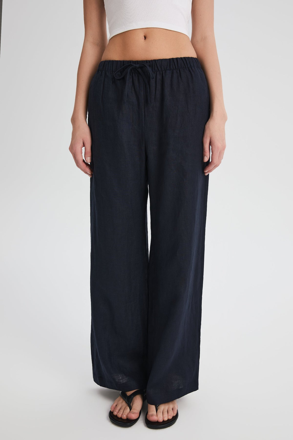 Oversized Linen Wide-Leg Drawstring Pants