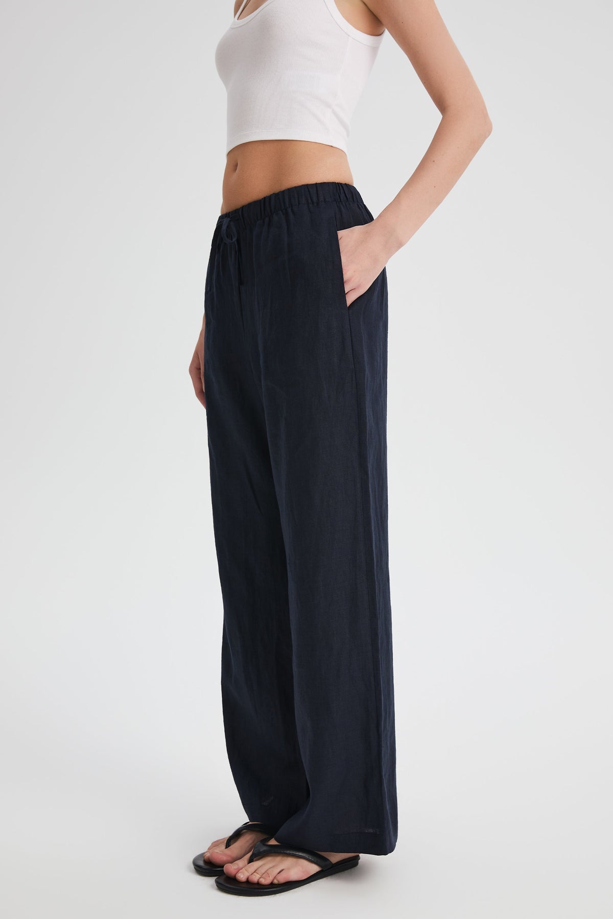 Oversized Linen Wide-Leg Drawstring Pants