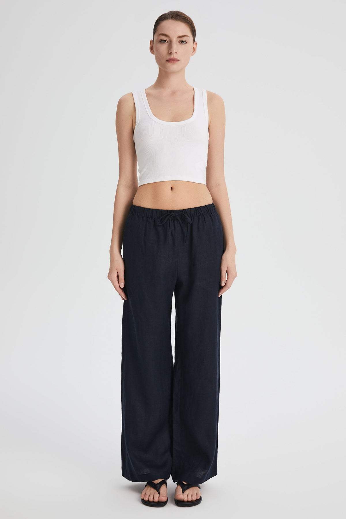 Oversized Linen Wide-Leg Drawstring Pants