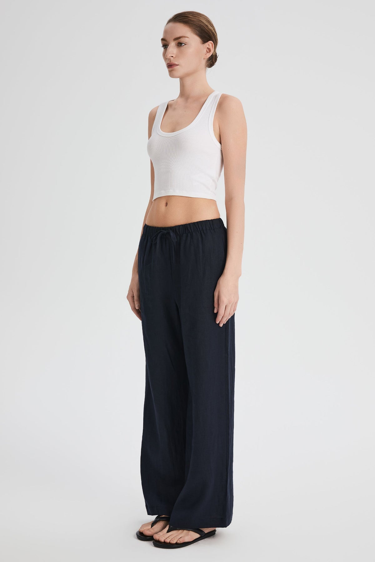 Oversized Linen Wide-Leg Drawstring Pants