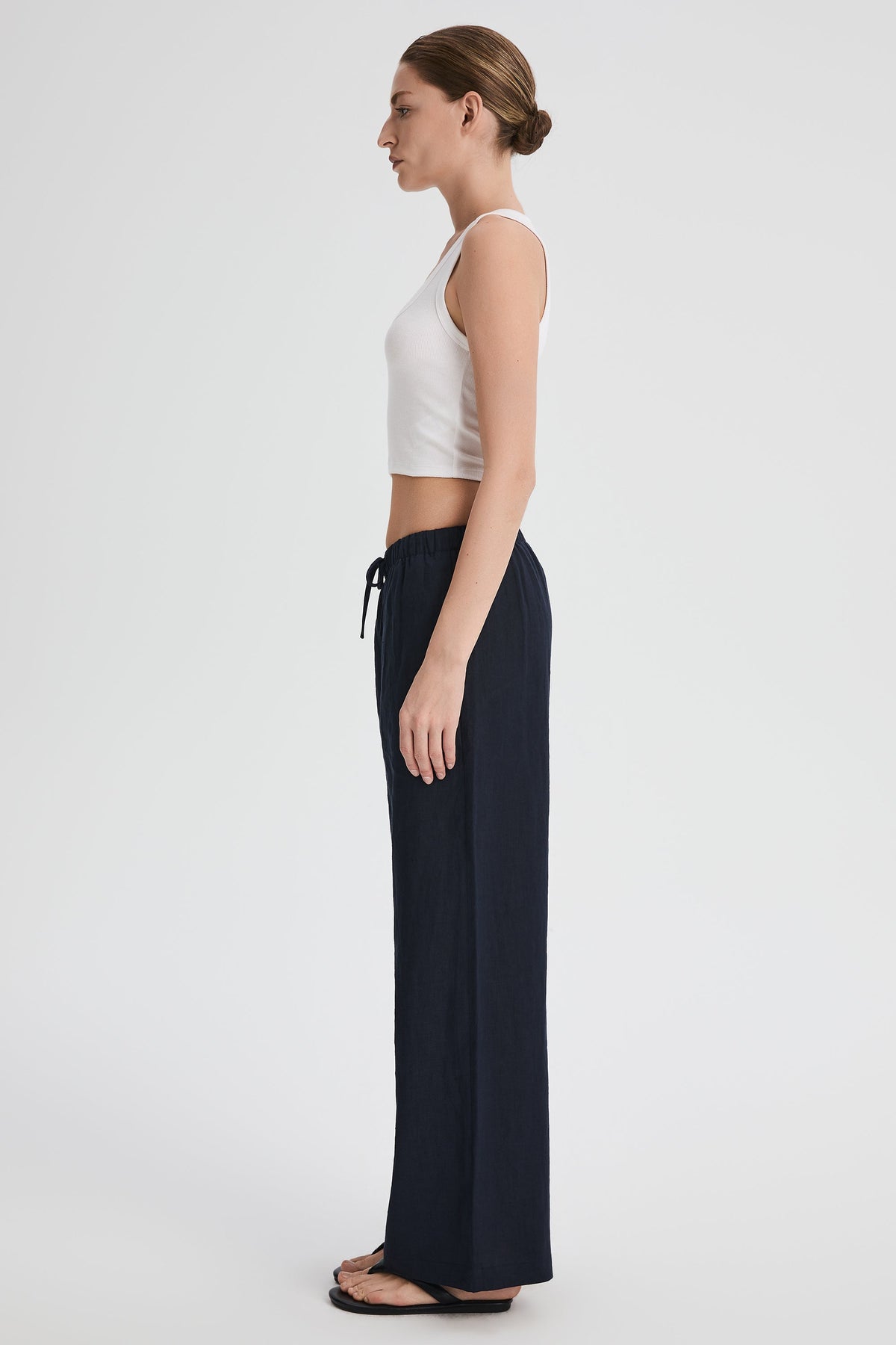 Oversized Linen Wide-Leg Drawstring Pants