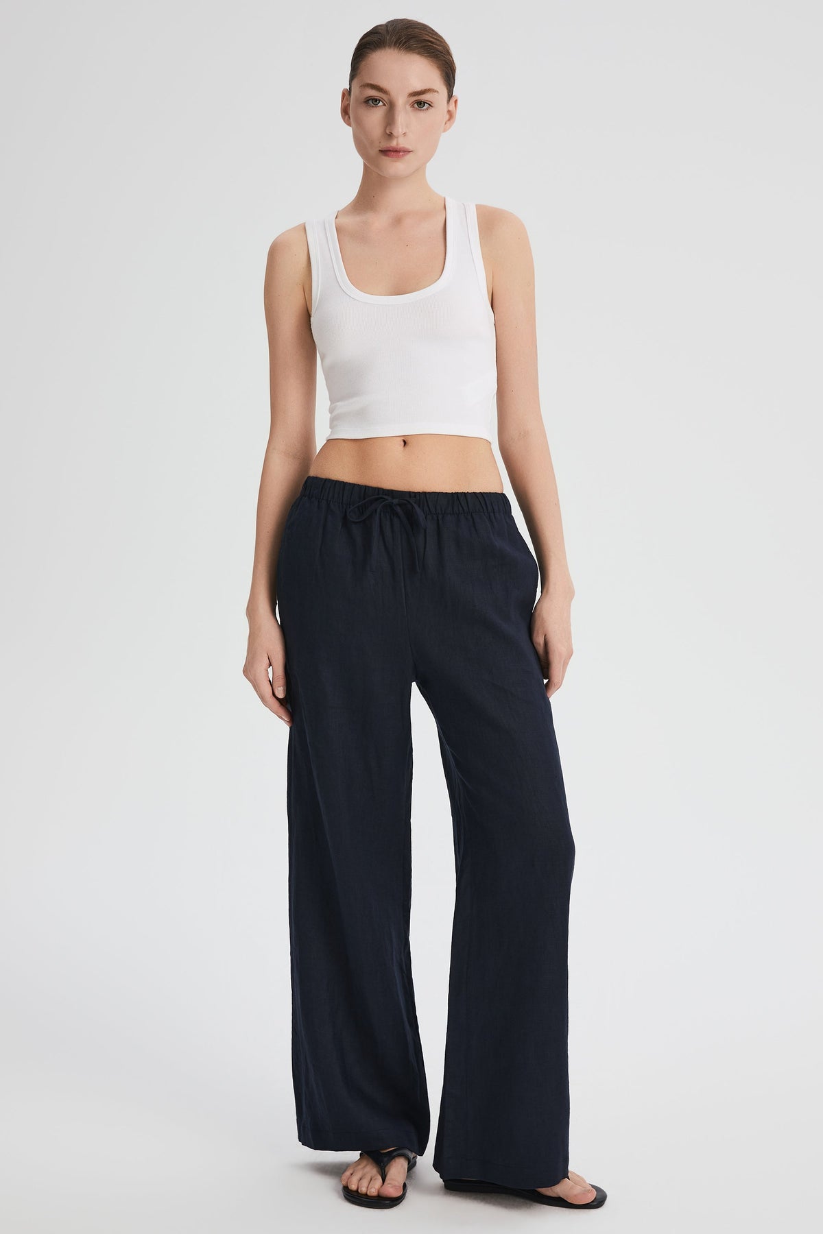 Oversized Linen Wide-Leg Drawstring Pants