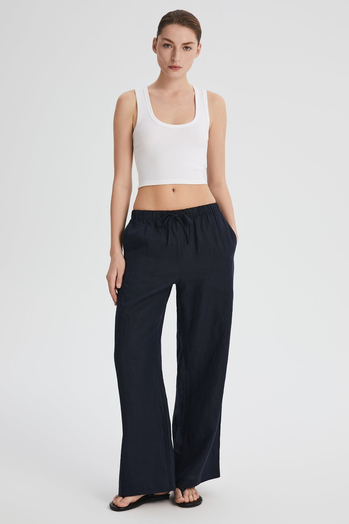 Oversized Linen Wide-Leg Drawstring Pants