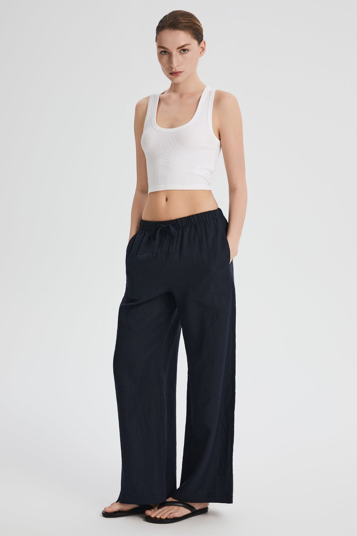 Oversized Linen Wide-Leg Drawstring Pants