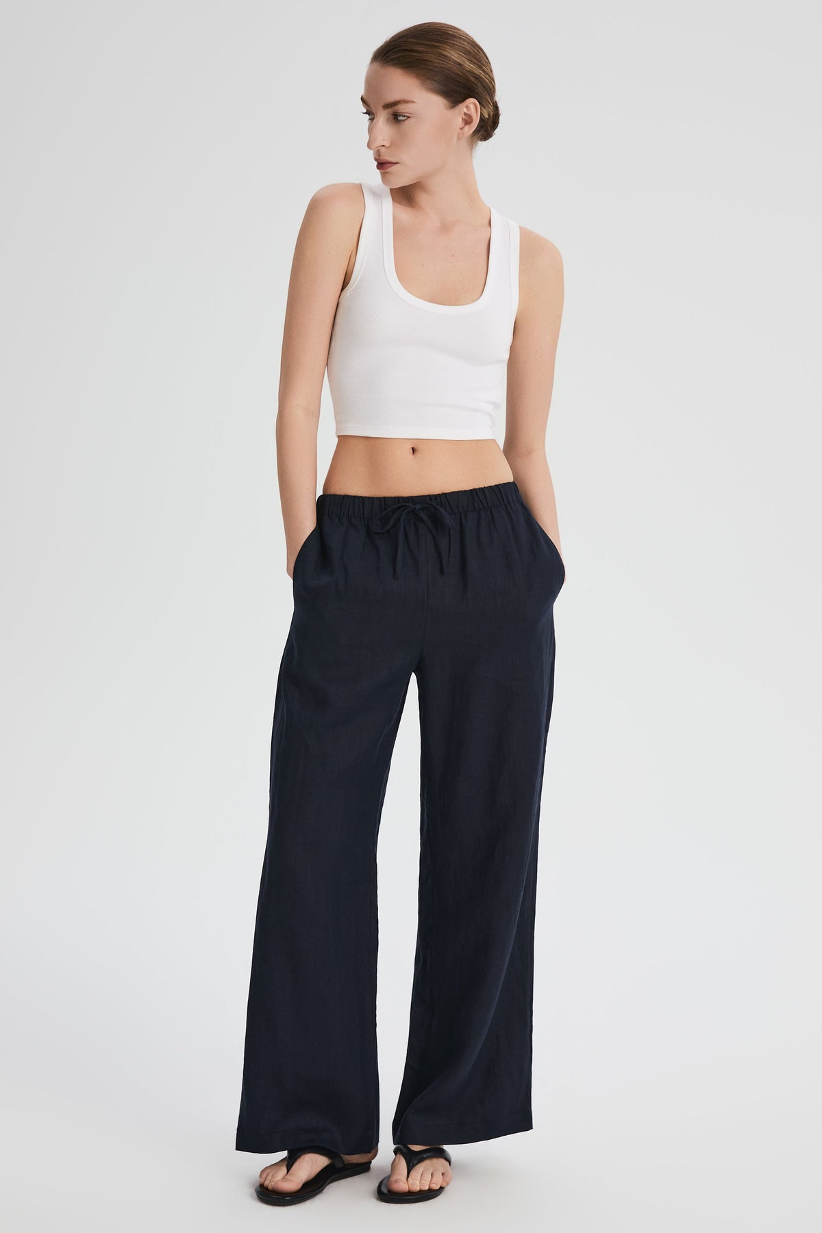 Oversized Linen Wide-Leg Drawstring Pants
