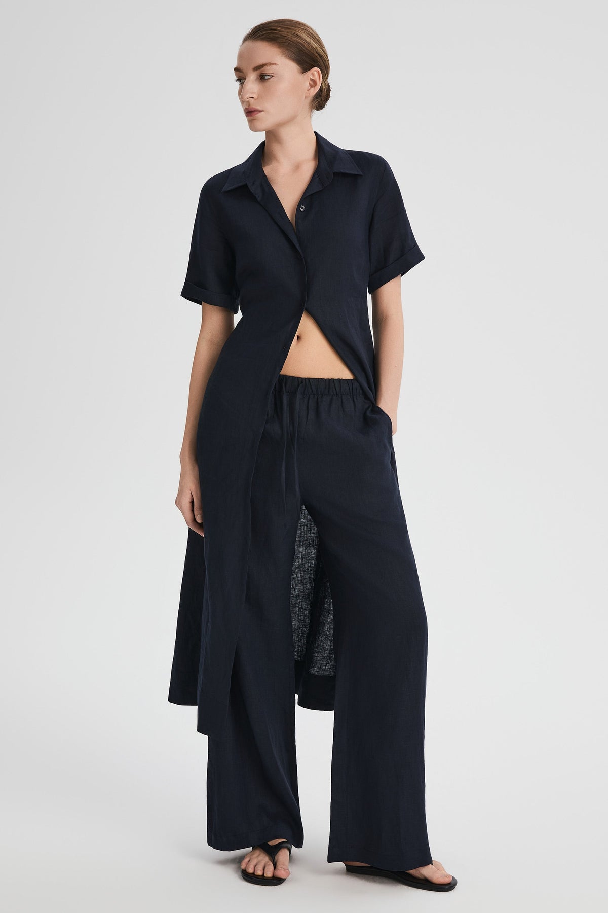 Oversized Linen Wide-Leg Drawstring Pants
