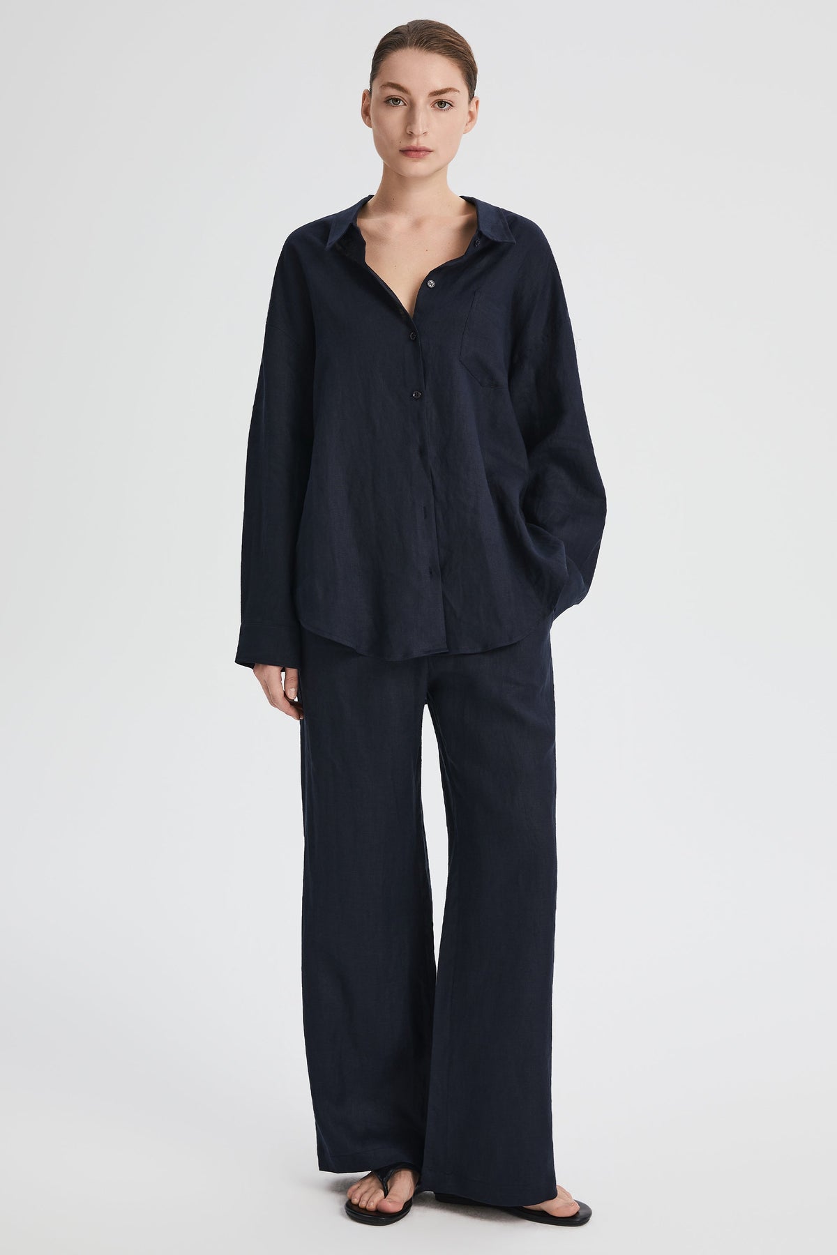 Oversized Linen Wide-Leg Drawstring Pants