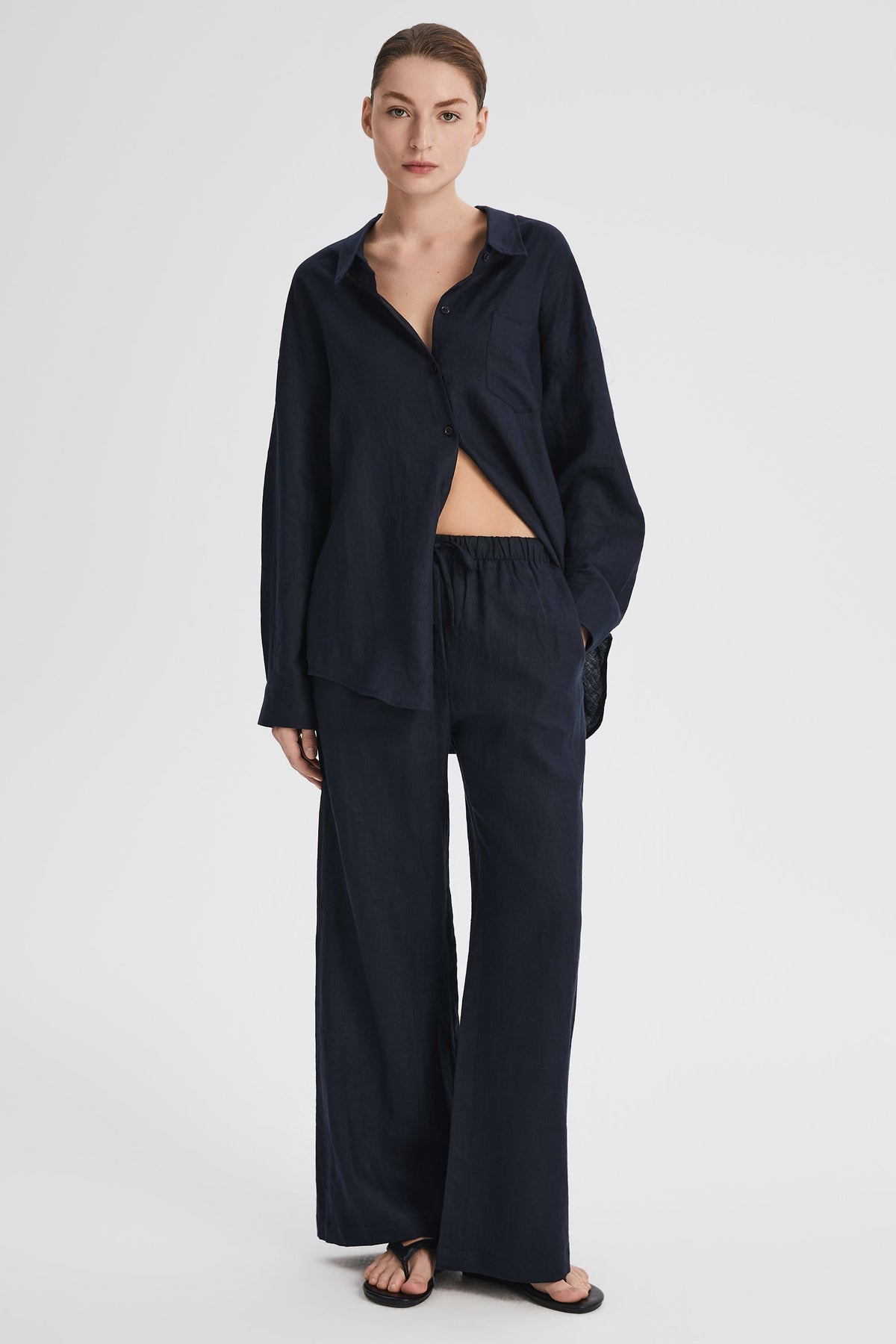 Oversized Linen Wide-Leg Drawstring Pants