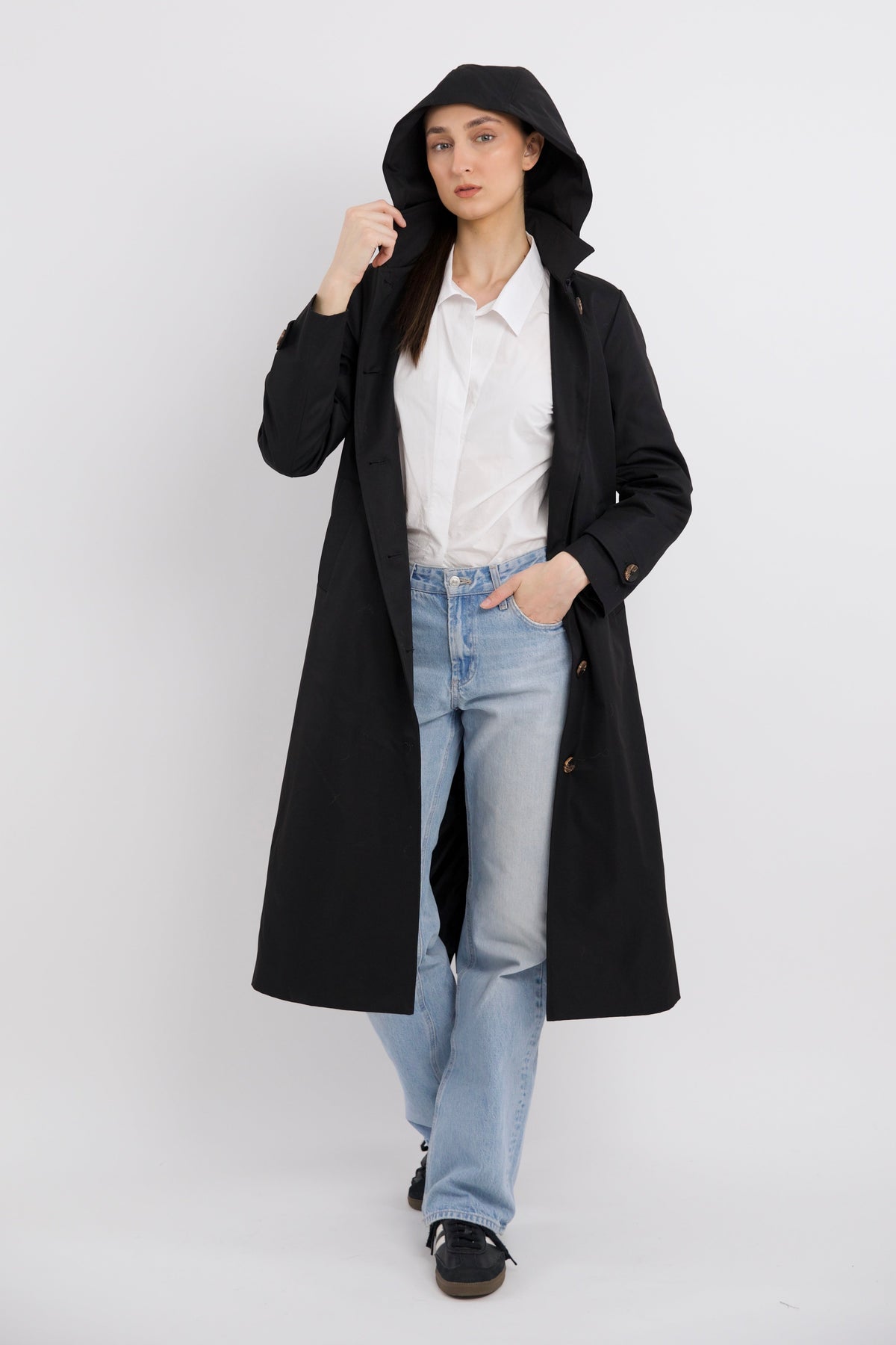 Long Single-Breasted Trench Coat