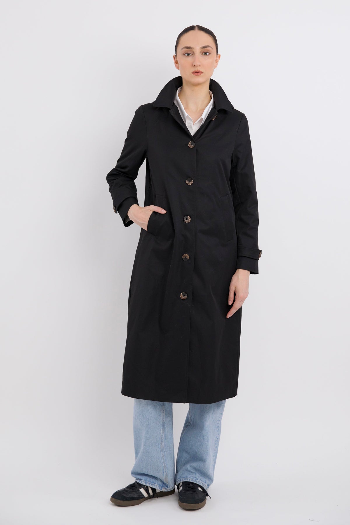 Long Single-Breasted Trench Coat