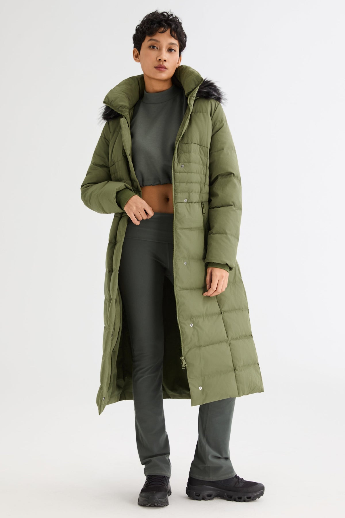 Long Puffer Down Coat with Hood Fur