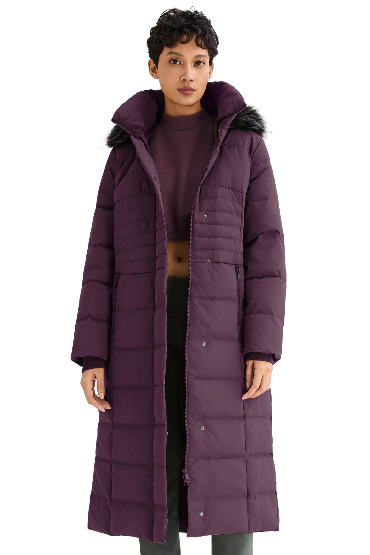 Long Puffer Down Coat with Hood Fur