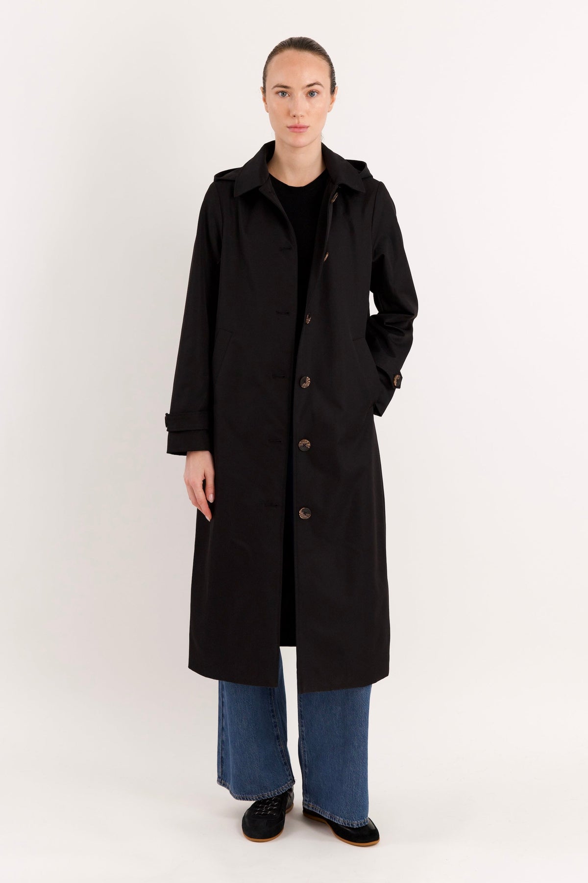 Long Single-Breasted Trench Coat