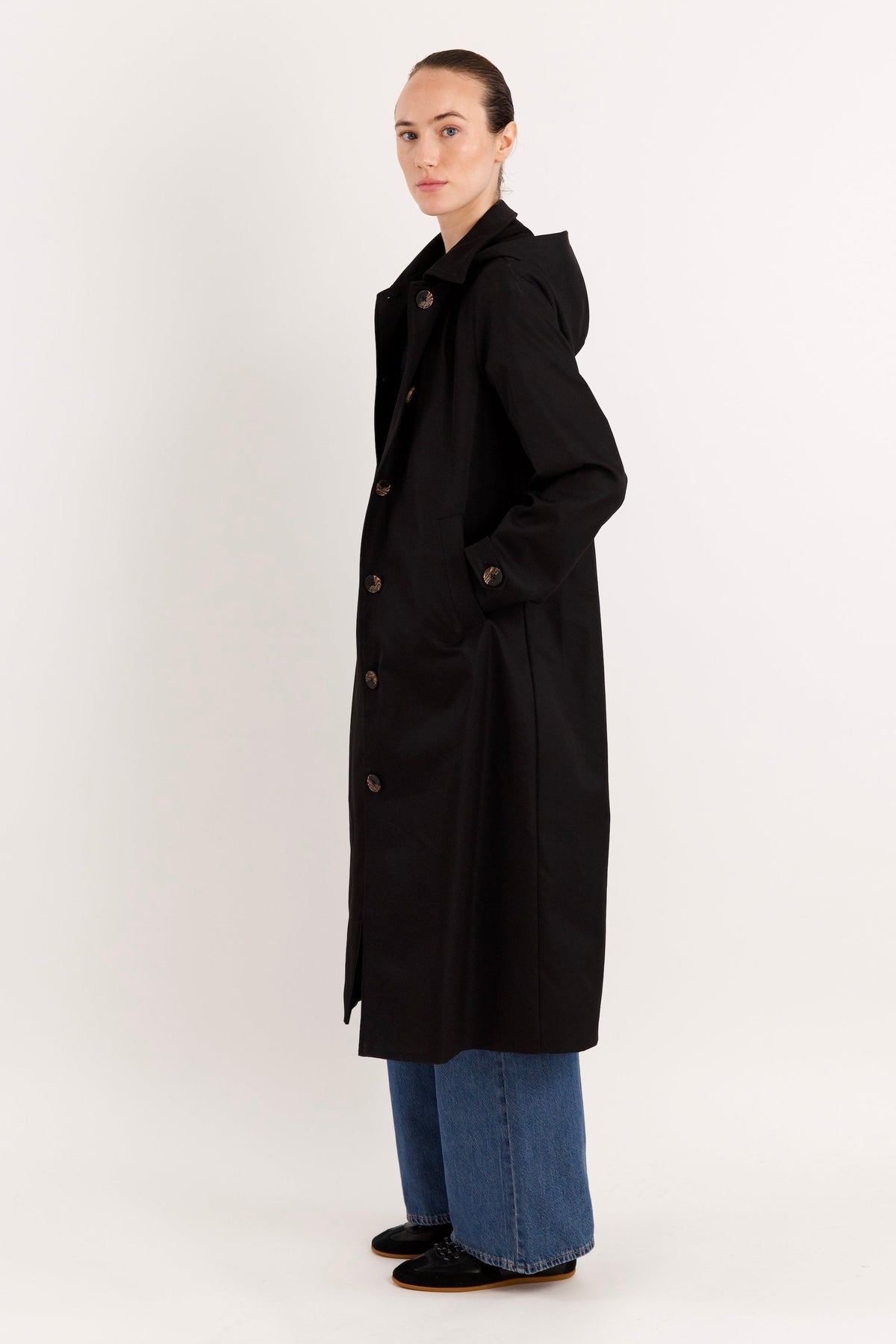 Long Single-Breasted Trench Coat