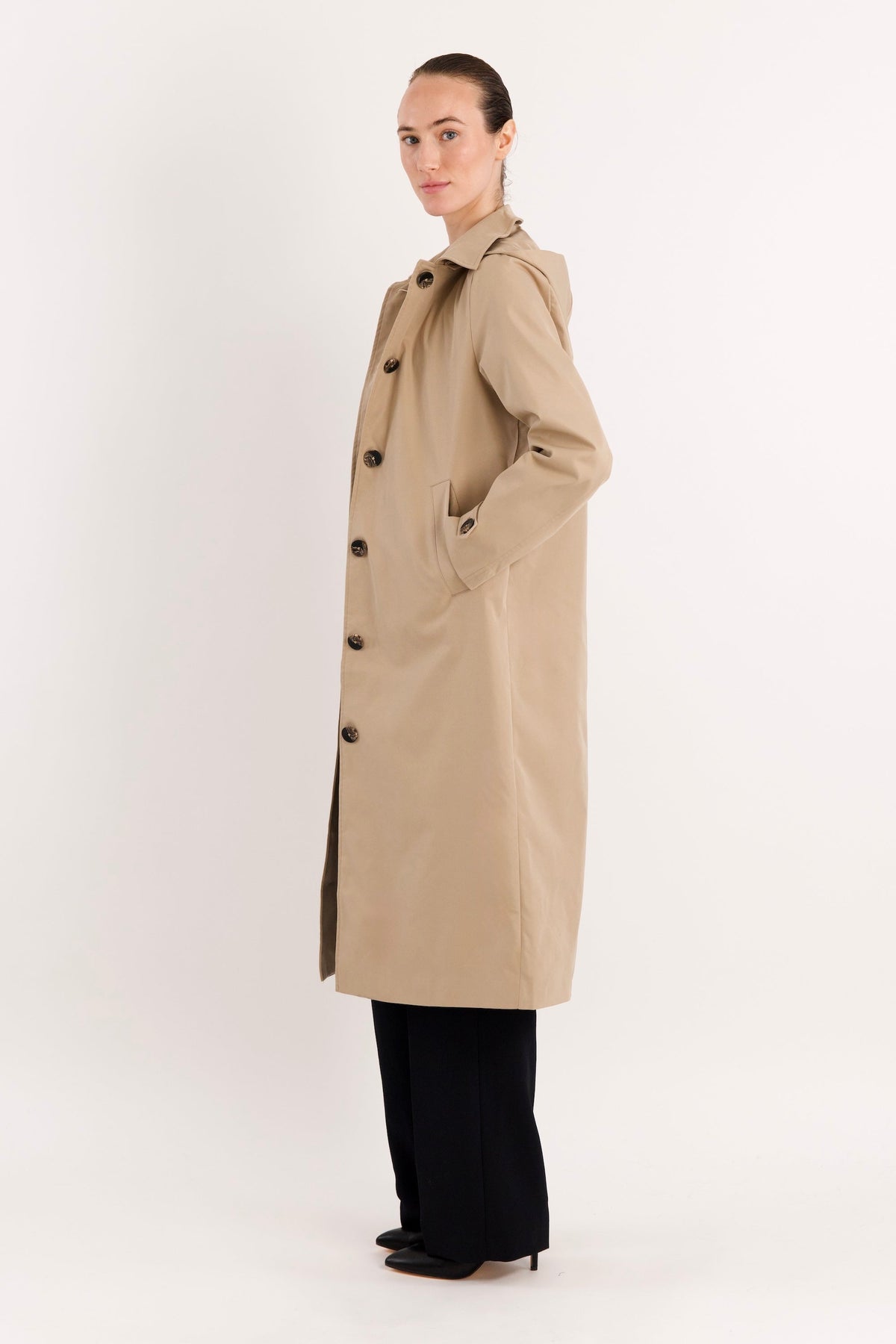 Long Single-Breasted Trench Coat