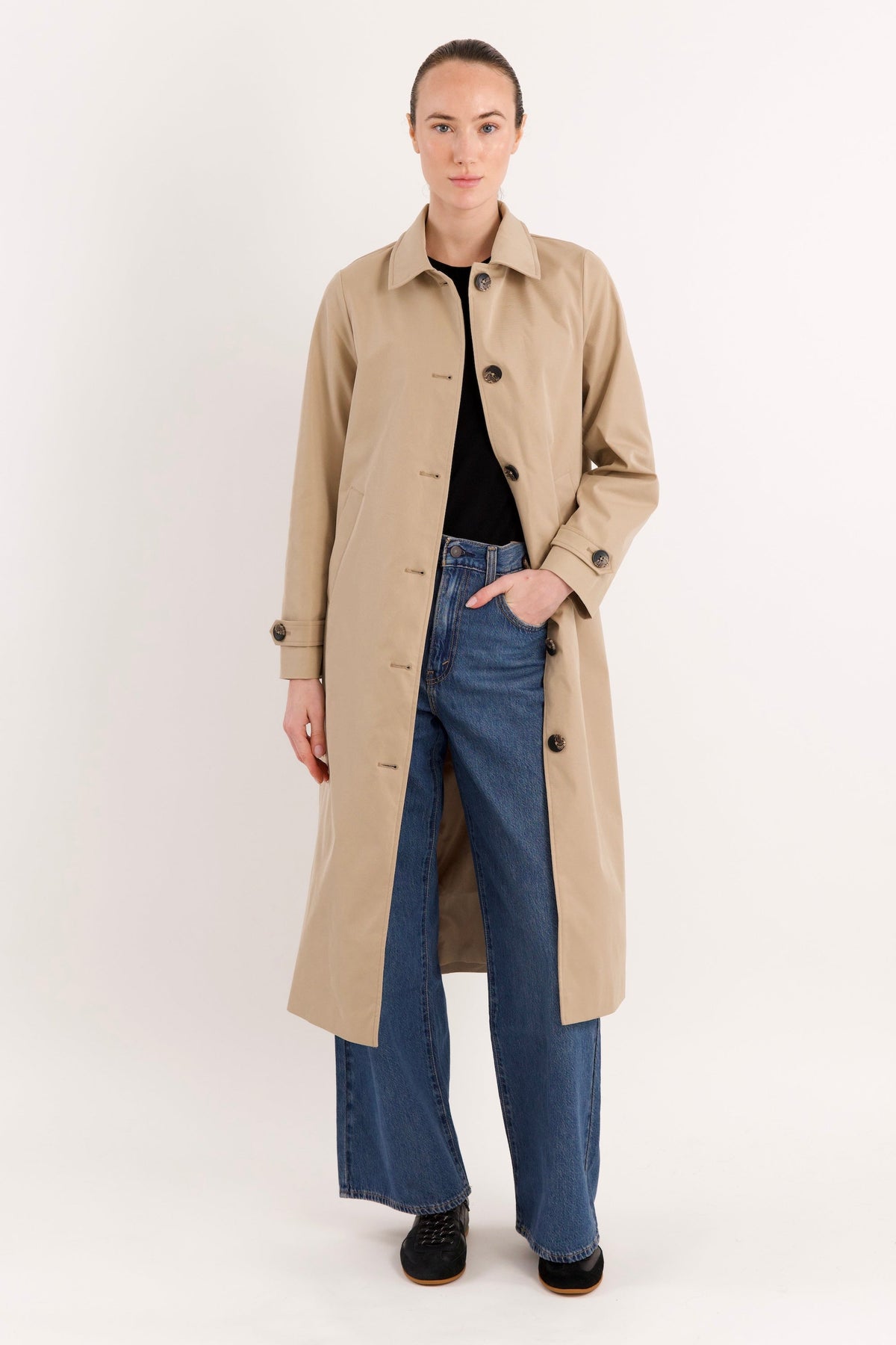Long Single-Breasted Trench Coat