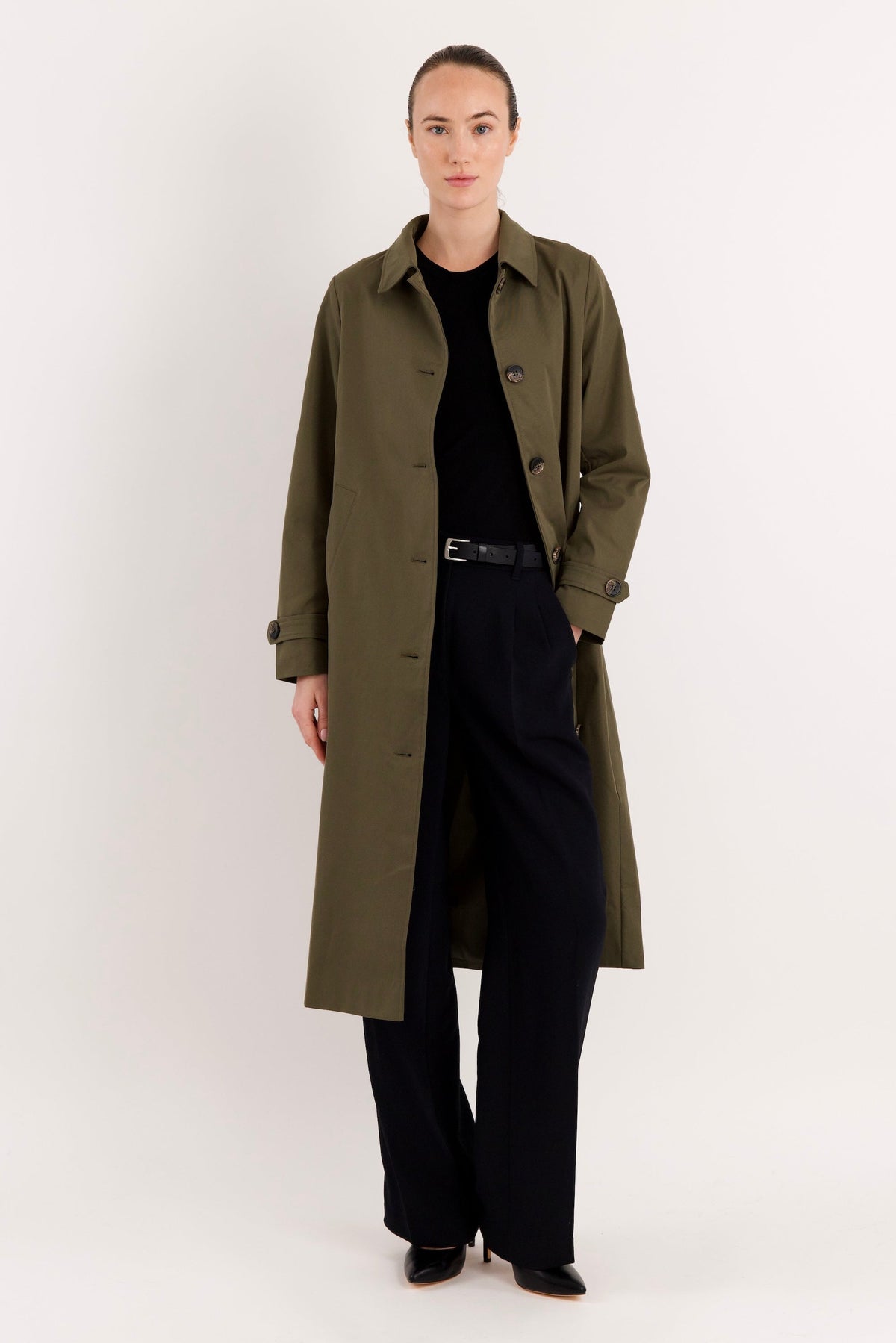 Long Single-Breasted Trench Coat