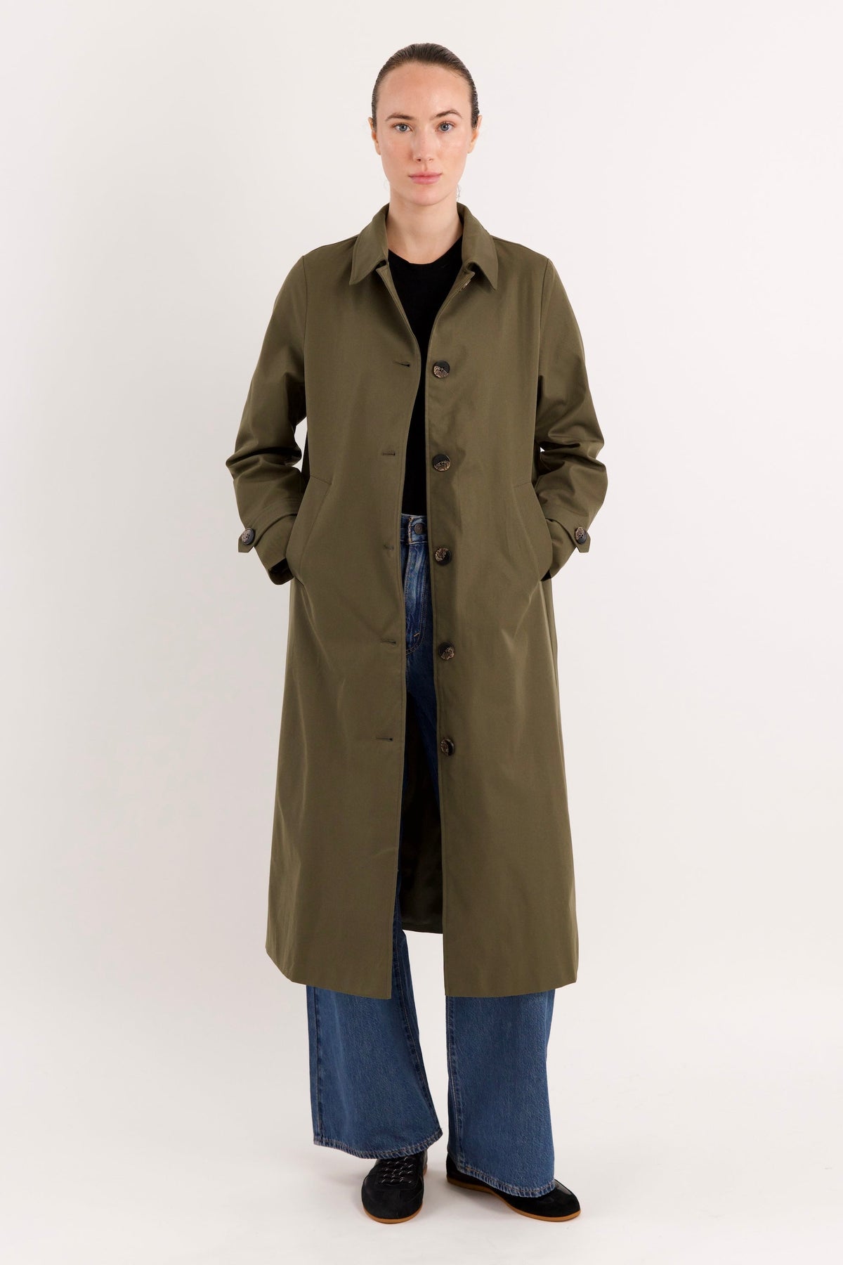 Long Single-Breasted Trench Coat