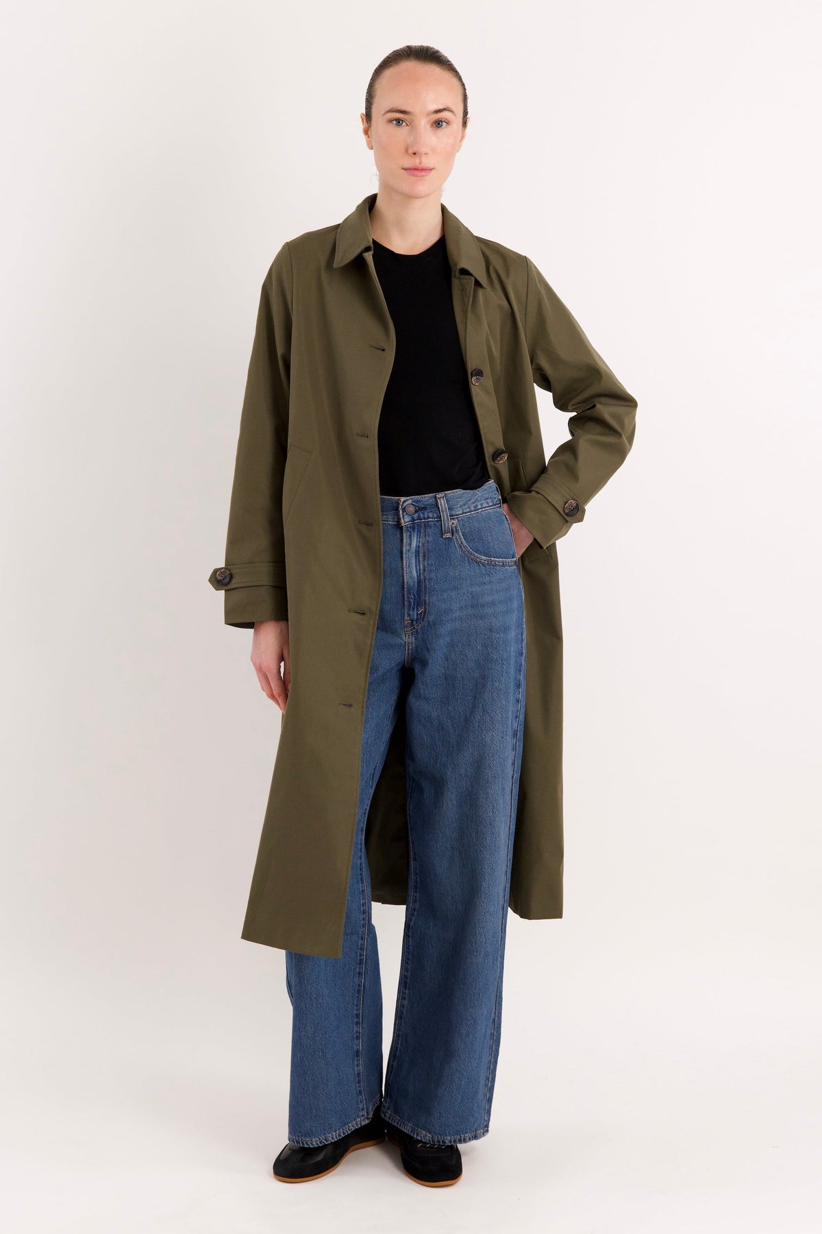 Long Single-Breasted Trench Coat
