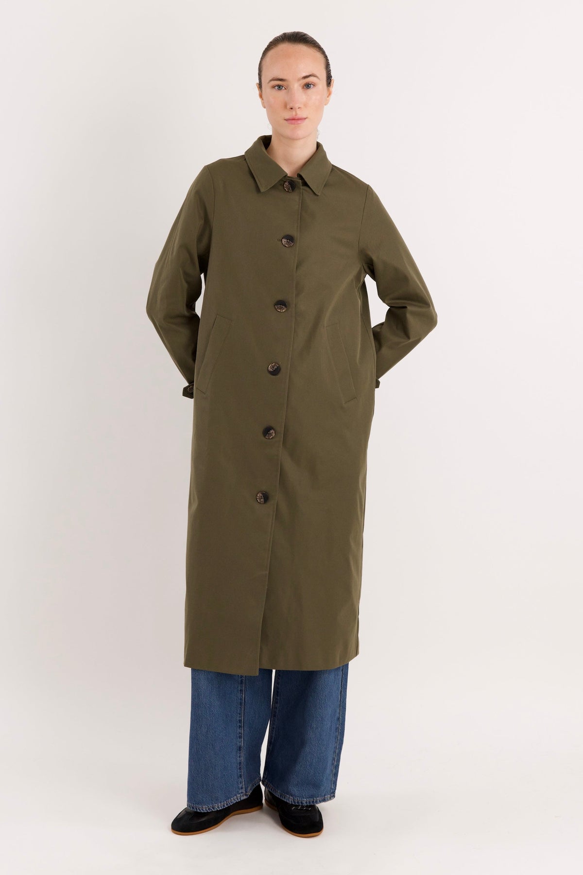 Long Single-Breasted Trench Coat