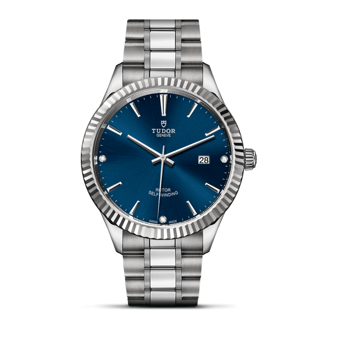 Tudor Style Automatic Diamonds Blue Dial Silver Steel Strap Watch for Men - M12710-0017