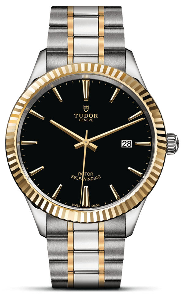 Tudor Style Automatic Black Dial Two Tone Steel Strap Watch for Men - M12713-0005