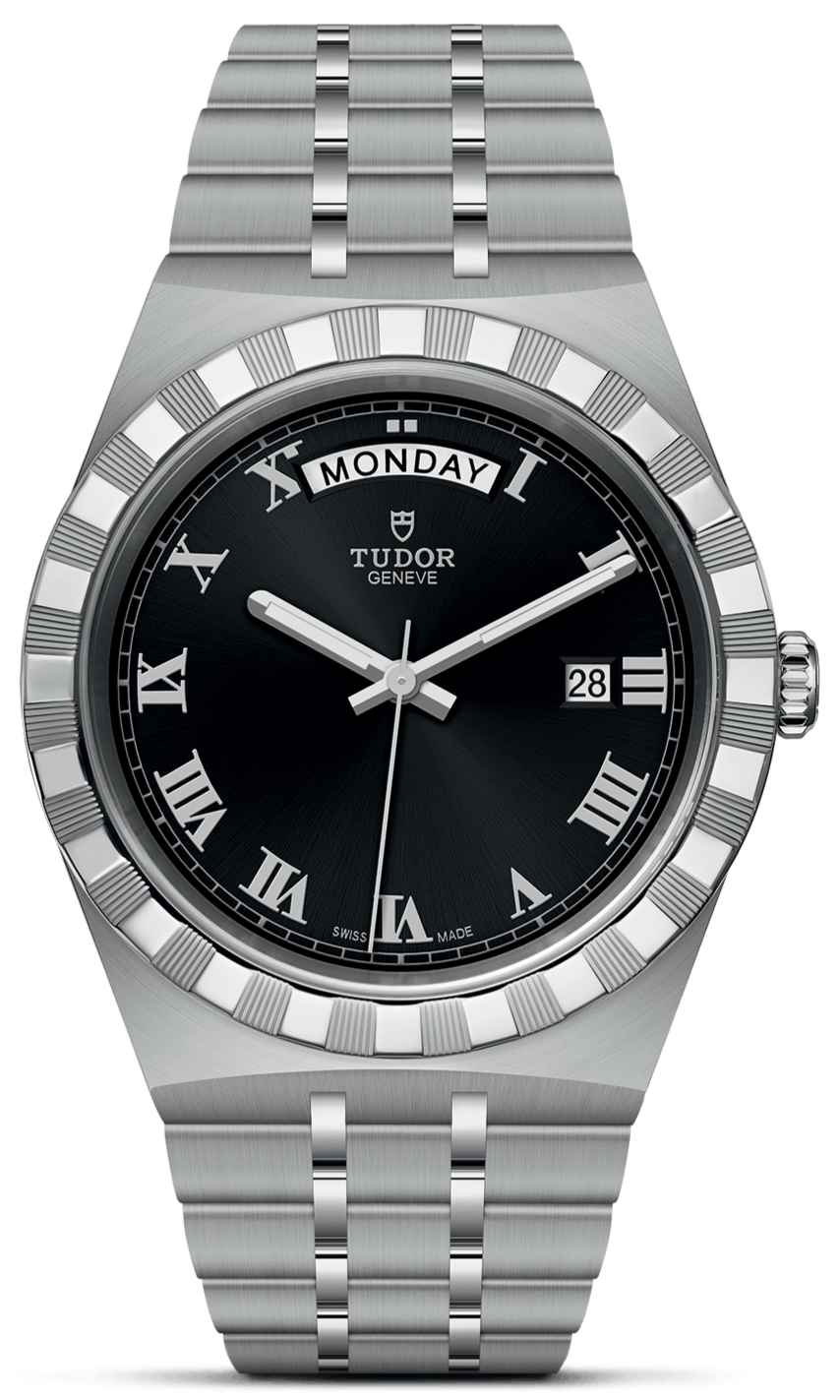Tudor Royal Automatic Black Dial Silver Steel Strap Watch for Men - M28600-0003